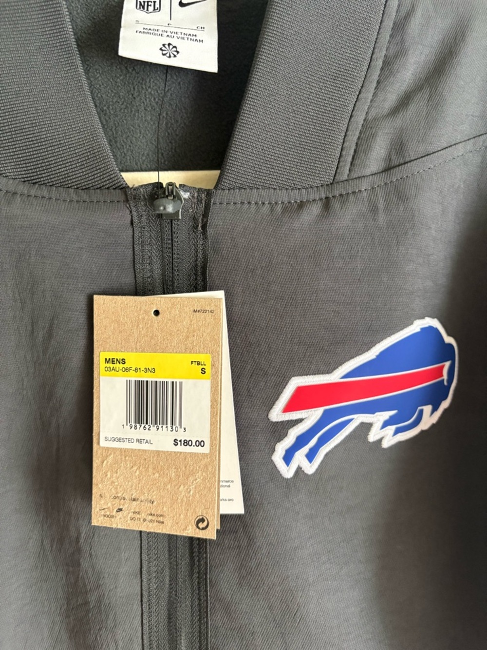 NFL Gray Jacket with Blue and Red Buffalo Logo - Picture 2 of 5